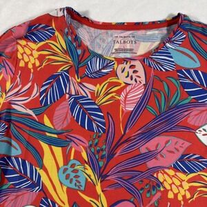 The Talbots Tee Shirt Women's Large Red‎ Yellow Blue Pink Crewneck Jungle Leaves
